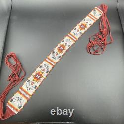 Vintage Native American Matching Beaded Belt Sash Strap And Wrist Arm Bands