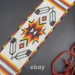 Vintage Native American Matching Beaded Belt Sash Strap And Wrist Arm Bands