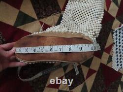 Vintage Native American Moccasins Boots Beaded Pattern Blue White Small adult