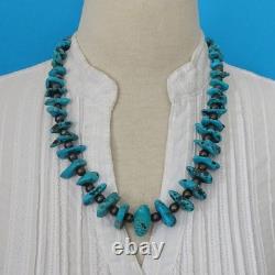 Vintage Native American Navajo 23 Necklace Turquoise Nuggets Sterling Beads 23