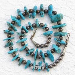 Vintage Native American Navajo 23 Necklace Turquoise Nuggets Sterling Beads 23