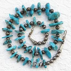 Vintage Native American Navajo 23 Necklace Turquoise Nuggets Sterling Beads 23