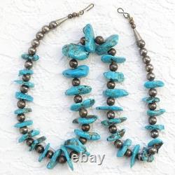 Vintage Native American Navajo 23 Necklace Turquoise Nuggets Sterling Beads 23