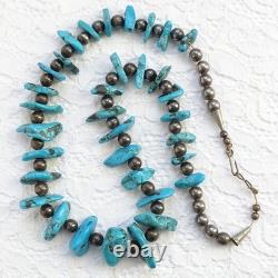 Vintage Native American Navajo 23 Necklace Turquoise Nuggets Sterling Beads 23