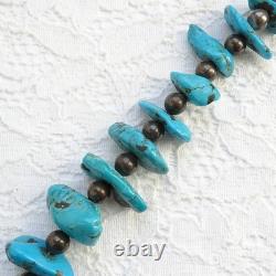 Vintage Native American Navajo 23 Necklace Turquoise Nuggets Sterling Beads 23