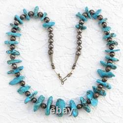 Vintage Native American Navajo 23 Necklace Turquoise Nuggets Sterling Beads 23