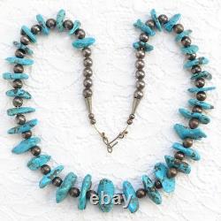 Vintage Native American Navajo 23 Necklace Turquoise Nuggets Sterling Beads 23