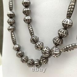 Vintage Native American Navajo Pearl Double Strand Sterling Silver Necklace