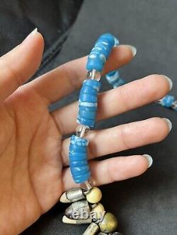 Vintage Native American Navajo Tribal Blue Trade Bead Tooth Claw Necklace