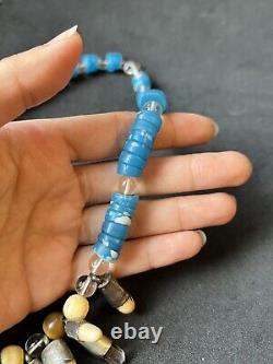 Vintage Native American Navajo Tribal Blue Trade Bead Tooth Claw Necklace