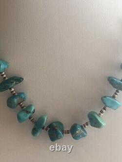 Vintage Native American Navajo turquoise nuggets heishi Shell necklace 16