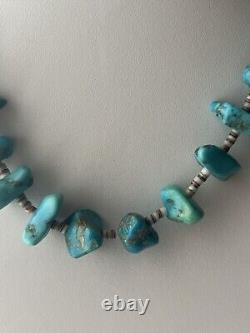 Vintage Native American Navajo turquoise nuggets heishi Shell necklace 16