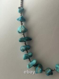 Vintage Native American Navajo turquoise nuggets heishi Shell necklace 16