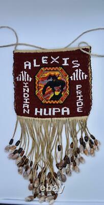 Vintage Native American Northern California Hupa Beaded Bag Shell Tassels