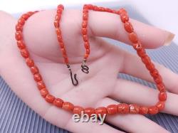 Vintage Native American Red Coral Sterling Silver Beaded Necklace 16