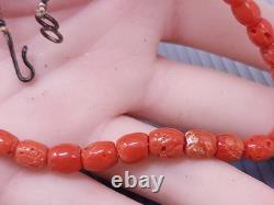 Vintage Native American Red Coral Sterling Silver Beaded Necklace 16