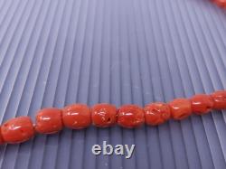 Vintage Native American Red Coral Sterling Silver Beaded Necklace 16