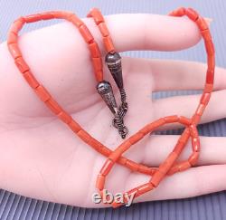 Vintage Native American Red Coral Sterling Silver Beaded Necklace 22