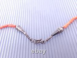 Vintage Native American Red Coral Sterling Silver Beaded Necklace 22