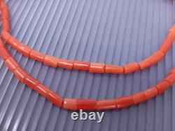 Vintage Native American Red Coral Sterling Silver Beaded Necklace 22