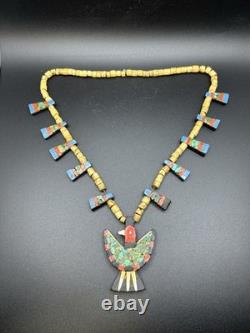 Vintage Native American Santo Domingo Depression Era Thunderbird Necklace 23in