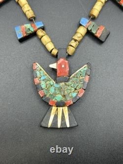 Vintage Native American Santo Domingo Depression Era Thunderbird Necklace 23in