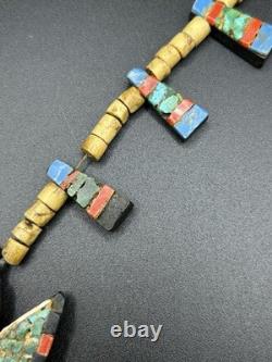 Vintage Native American Santo Domingo Depression Era Thunderbird Necklace 23in
