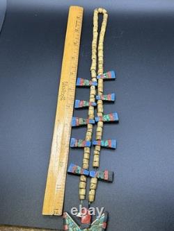 Vintage Native American Santo Domingo Depression Era Thunderbird Necklace 23in