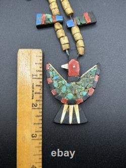Vintage Native American Santo Domingo Depression Era Thunderbird Necklace 23in
