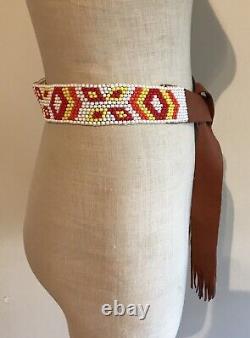 Vintage Native American Seed Bead and Leather Belt Seminole Butter Soft Suede
