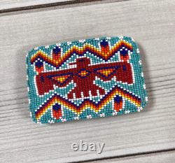 Vintage Native American Seed Beaded Thunderbird Buckskin Belt Buckle Signed JBM