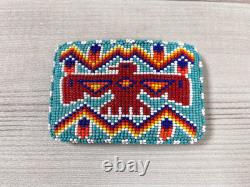 Vintage Native American Seed Beaded Thunderbird Buckskin Belt Buckle Signed JBM