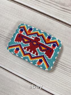Vintage Native American Seed Beaded Thunderbird Buckskin Belt Buckle Signed JBM