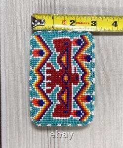 Vintage Native American Seed Beaded Thunderbird Buckskin Belt Buckle Signed JBM