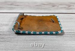 Vintage Native American Seed Beaded Thunderbird Buckskin Belt Buckle Signed JBM