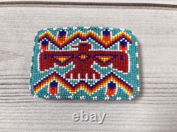 Vintage Native American Seed Beaded Thunderbird Buckskin Belt Buckle Signed JBM