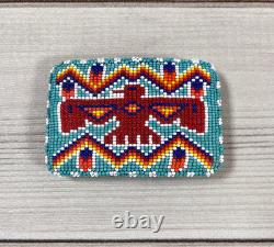 Vintage Native American Seed Beaded Thunderbird Buckskin Belt Buckle Signed JBM