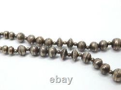 Vintage Native American Silver Graduated Stamped Bench Bead Choker Necklace