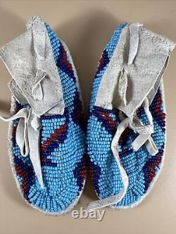 Vintage Native American Sioux Leather Beaded Infant Child Moccasins