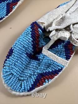 Vintage Native American Sioux Leather Beaded Infant Child Moccasins