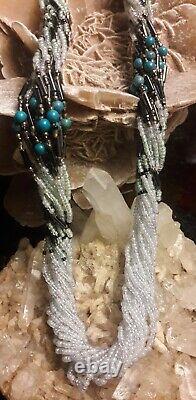 Vintage Native American Sterling Seed Beaded Multi Strand 30 Necklace Sterling
