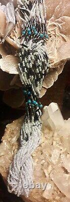 Vintage Native American Sterling Seed Beaded Multi Strand 30 Necklace Sterling