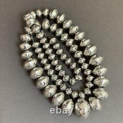 Vintage Native American Sterling Silver Bead Necklace Roy Vandever Navajo 30+