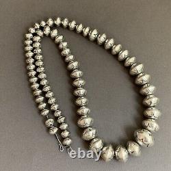Vintage Native American Sterling Silver Bead Necklace Roy Vandever Navajo 30+