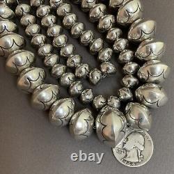 Vintage Native American Sterling Silver Bead Necklace Roy Vandever Navajo 30+