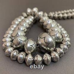 Vintage Native American Sterling Silver Bead Necklace Roy Vandever Navajo 30+