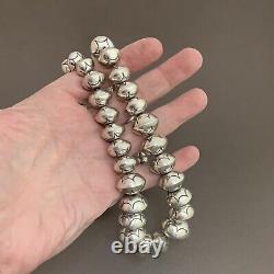 Vintage Native American Sterling Silver Bead Necklace Roy Vandever Navajo 30+