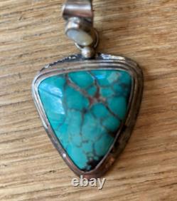 Vintage Native American Sterling Silver Turquoise Beaded Pendant Necklace