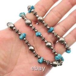 Vintage Native American Sterling Silver Turquoise Silver Pearls Bead Necklace