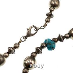 Vintage Native American Sterling Silver Turquoise Silver Pearls Bead Necklace